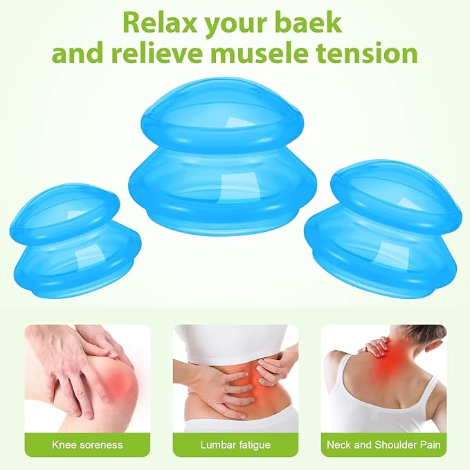 Eiito Cupping Therapy Sets -Silicone Cups Set Firm (6 Cups) Professional Massage Tool for Muscle Soreness Pain Relief Body Neck Knee, Deep Muscle Massager, Anti Cellulite Joint Pain (Blue)
