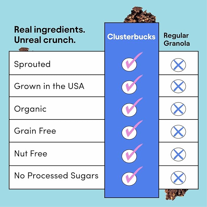 Clusterbucks Superfood Clusters – Grain-Free, Keto-Friendly Granola with Regeneratively Grown Sprouted Buckwheat– Gluten-Free, Low-Carb, Organic Healthy Snack (6 Ounce (Pack of 3), Blueberry Crisp)