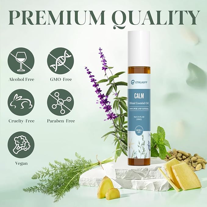 Essential Oil Roll On Set, (Calm,Renew,Dream,Head Relief), Aromatherapy Roll On Blends for Massage, Body Care & Home Use, Stress Relief Gift Men & Women