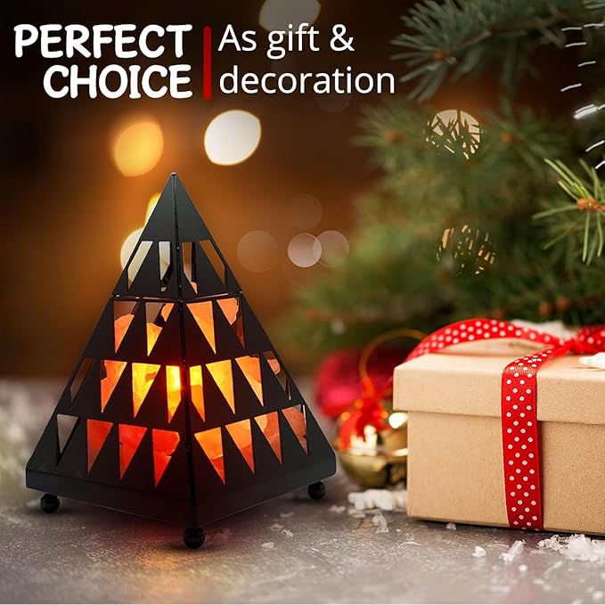 Himalayan Glow Pyramid Style Crystal Salt Night Light lamp with Pink Salt Chunks, Salt Lamp Bulb,(ETL Certified) Dimmer Switch, Unique Lightening Ambience