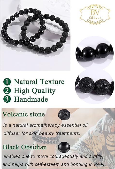 Bivei Natural Gemstone Semi Precious Healing Crystals Handmade Stretchy Round Beads Bracelet, Enhance Positive Energy