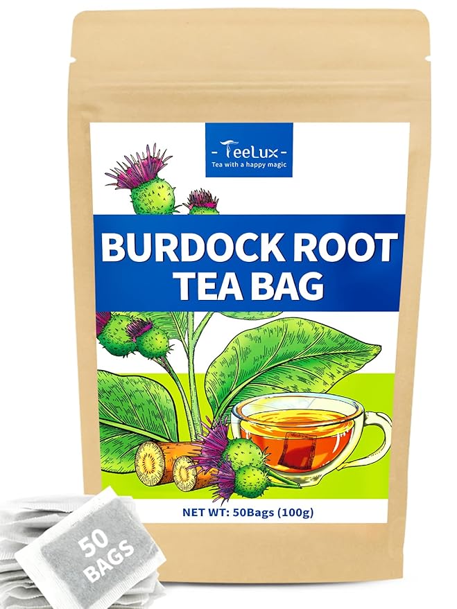 TeeLux Burdock Root Tea Bags, Pure Natural Burdock Root, Caffeine Free, Premium Herbal Tea, 50 Tea Bags