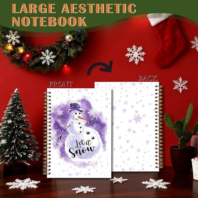 Exqcom Purple Christmas Snowman Spiral Notebook Gifts, Winter Snowflake Journal for Women, Let It Snow Cute Snowman Winter Christmas Hardcover Notebook Journal Office School Supplies, 5.5x8.3 Inch
