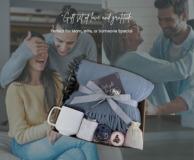 Get Well Soon Gift Baskets for Women&Men- Self Care Package - After Surgery/Sympathy/Relaxation Gifts /,Thinking of You/Grief/Bereavement/Miscarriage Gifts for Women(Gray Blue)