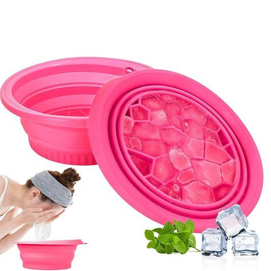 Face Bowl for Ice with Built-In Ice Tray – Collapsible Silicone Facial Ice Bath Bowl for Cold Plunge Therapy, Acne Relief & Skin Tightening – Rose Red Home, Camping & Travel Portable Spa Tool