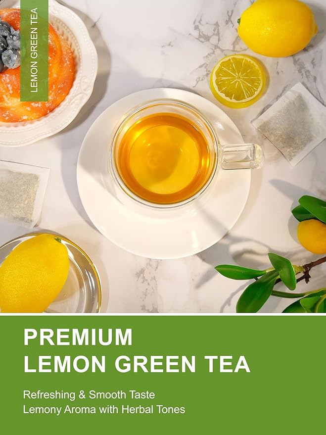 TeeLux Lemon Green Tea Bags, Premium Green Tea with Lemongrass & Lemon Balm, Refreshing & Smooth Flavor, 100 Count