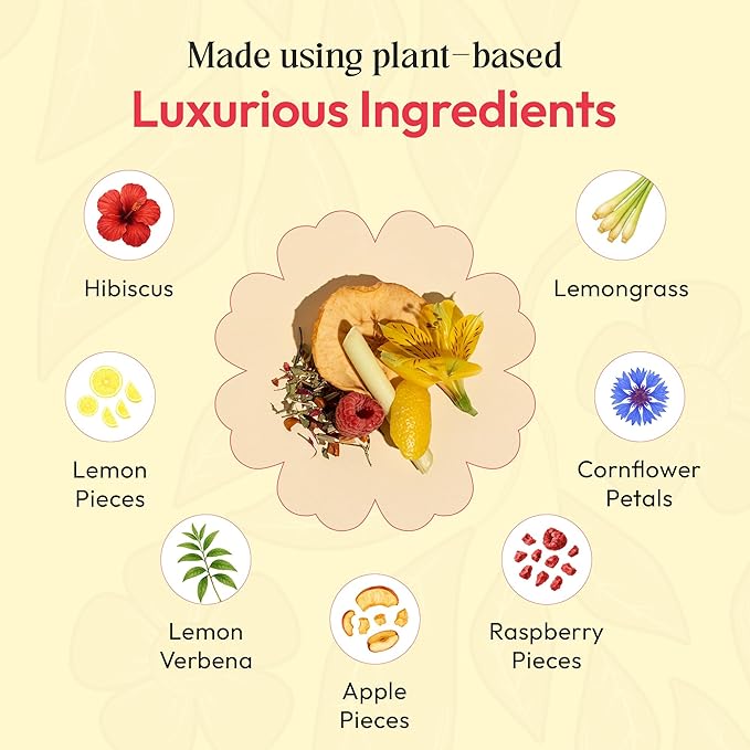 Lemon Verbena and Hibiscus Tea – Contains Lemongrass, Corn Flowers, Apple, Lemon & Raspberry – Vegan, Kosher, Caffeine-Free Herbal Drink – Soothing Fruity Blend for Relaxation & Vitality (25 Tea Bags)