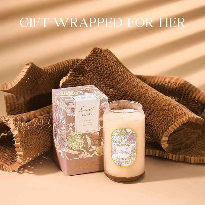 M&SENSE Santal Candles for Home Scented, 10.6 Oz Soy Wax Candles Non Toxic Jar Candle Up to 60 Hours Long Burning Home Fragrance Gift for Stress Relief, Meditation, Yoga