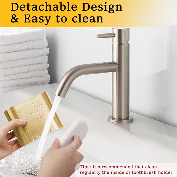 Chintu Toothbrush and Toothpaste Holder with Divider for Bathroom Countertop Organizer, Detachable for Easy Clean,Kids Electric Toothbrush Holders Storage Caddy for Family (Gold)