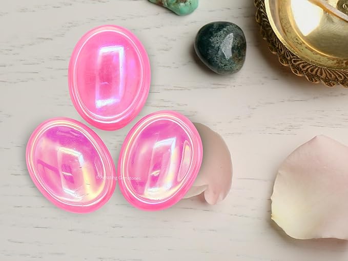 Amazing Gemstone Angel Aura Rose Quartz Worry Stone Crystals & Healing Stones - Worry Stones for Stress Relief Gifts - Piedra Crystal Fidget for Meditation - Stocking Stuffers and Birthday Gifts