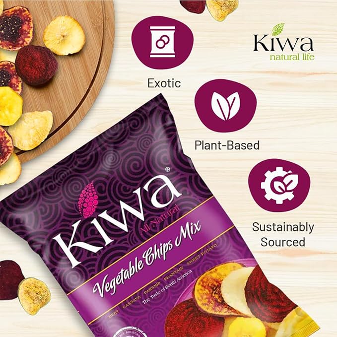 Kiwa Healthy Veggie Chips - Vegetable Snacks for Kids & Adults - Exotic Chips with Plantain, Beet, Parsnip, Cassava, Sweet Potato - Gluten-Free & Non-GMO (5 Individual Snacks Pack)