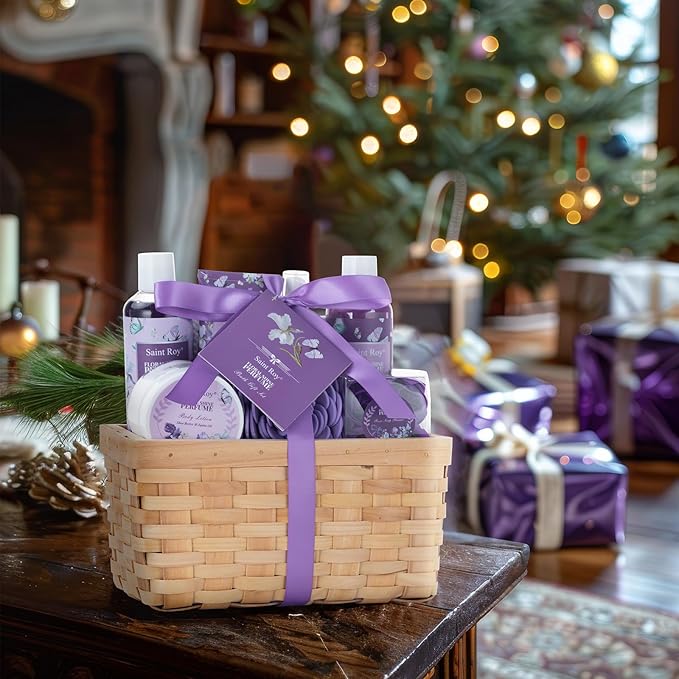 Bath & Shower Spa Basket Gift Set, Perfume Scent spa kit for women w/ Shower Gel, Bubble Bath,Lotions, Bath and Body Christmas Gifts for Women, Self Care Gifts Basket for Her, Birthday Gifts