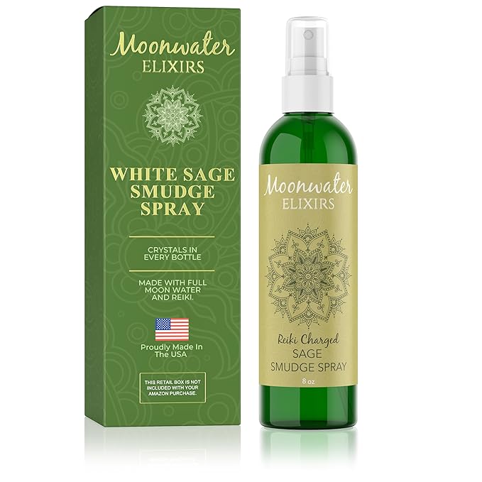 Reiki-Charged White Sage Mist for Aura Renewal & Energy Purification, Crystal-Infused Room Aromatherapy Spray with Clear Quartz for Meditation, Relaxation, Spiritual Balance & Home Harmony – 8oz