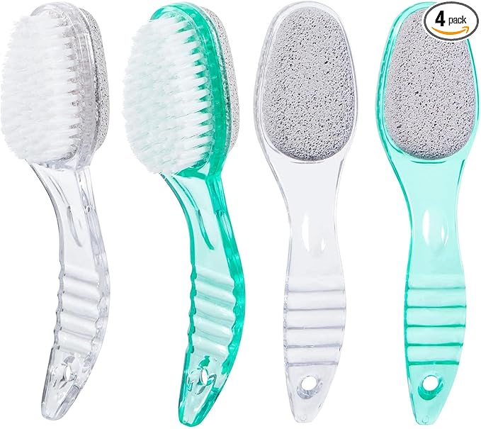 4 Pcs Foot Brush for Shower with Handle 2 in 1, Large Foot Pumice Stone Brush Scrubber Foot File Calluses Remove Suitable for Horniness Foot Spa,Foot Care Smooth Skin (Green&Transparent)