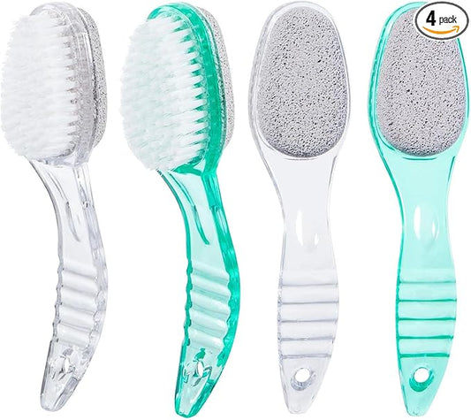 4 Pcs Foot Brush for Shower with Handle 2 in 1, Large Foot Pumice Stone Brush Scrubber Foot File Calluses Remove Suitable for Horniness Foot Spa,Foot Care Smooth Skin (Green&Transparent)