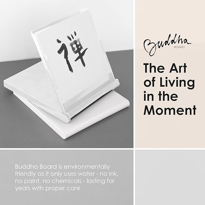 Mini Buddha Board Art Set: Water Drawing Writing Board w/Mini Water Brush for Mindfulness & Meditation – Inkless Zen Based Drawing Board, Painting & Art Supplies, Ideal Relaxation Gift (5”x5” White)