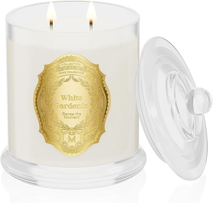 M&SENSE White Gardenia Candles for Home Scented, 2 Wick 12.7oz Soy Wax Candles Non Toxic,70 Hours Long Burning,Luxury Candles Gift for Stress Relief, Meditation, Yoga
