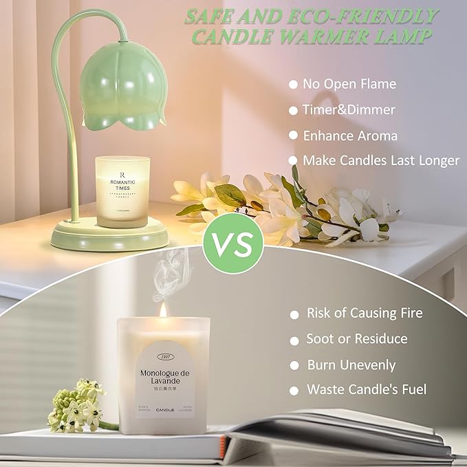 Candle Warmer Lamp Green, Dimmable Scented Wax Melt Warmer with Timer, Lamp Candle Warmer for Womens Gifts, Housewarming Gifts for Home Bedroom Decor, Xmas Birthday Gifts for Mom