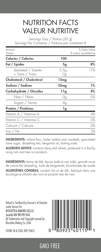 BISCOTTEA Earl Grey Tea Shortbread Cookies (8 Cookies)