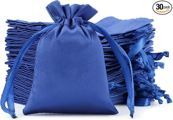Blue Small Satin Gift Bags, 30Pcs 3x4 with Drawstring, For Kids Classroom, Wedding, Birthday, or Halloween Party Favors, Jewelry, Bracelets, Earrings, Crystal, for Small Business