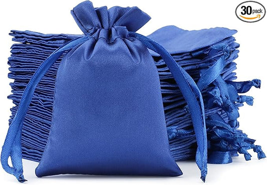 Blue Small Satin Gift Bags, 30Pcs 3x4 with Drawstring, For Kids Classroom, Wedding, Birthday, or Halloween Party Favors, Jewelry, Bracelets, Earrings, Crystal, for Small Business