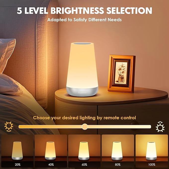 Auxmir Night Light for Kids Baby, 2500mAh13 RGB Colors & 5 Brightness, Portable Rechargeable LED Bedside Lamp for Baby Nursery, Night Lights for Bedroom Living Room Bathroom Hallways, Silver