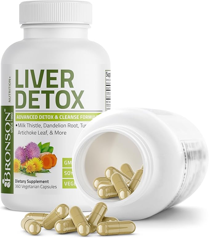 Bronson Liver Detox Advanced Detox & Cleansing Formula Supports Health Liver Function with Milk Thistle, Dandelion Root, Turmeric, Artichoke Leaf & More, Non-GMO, 360 Vegetarian Capsules