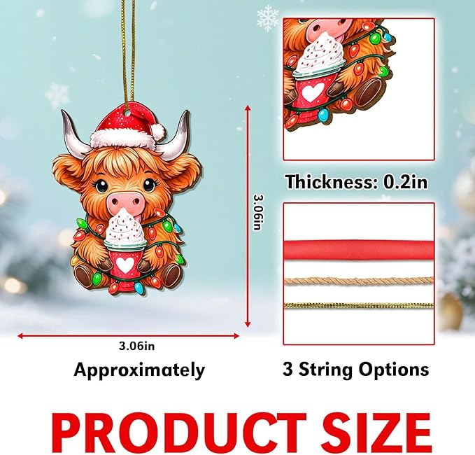 Farmhouse 2 Side Printed Wooden Ornament, Farm Animal Tree Decoration, Baby Highland Cow Ornament, Holiday Hanging Keepsake Gift for Christmas