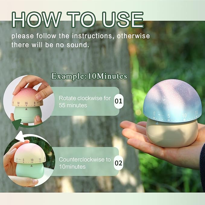 2 Pack Cute Kitchen Timer,100% Mechanical Egg Timer for Kids,60 Minutes Wind up Timer for Cooking/Reading/Do Sports. (Mushrooms)