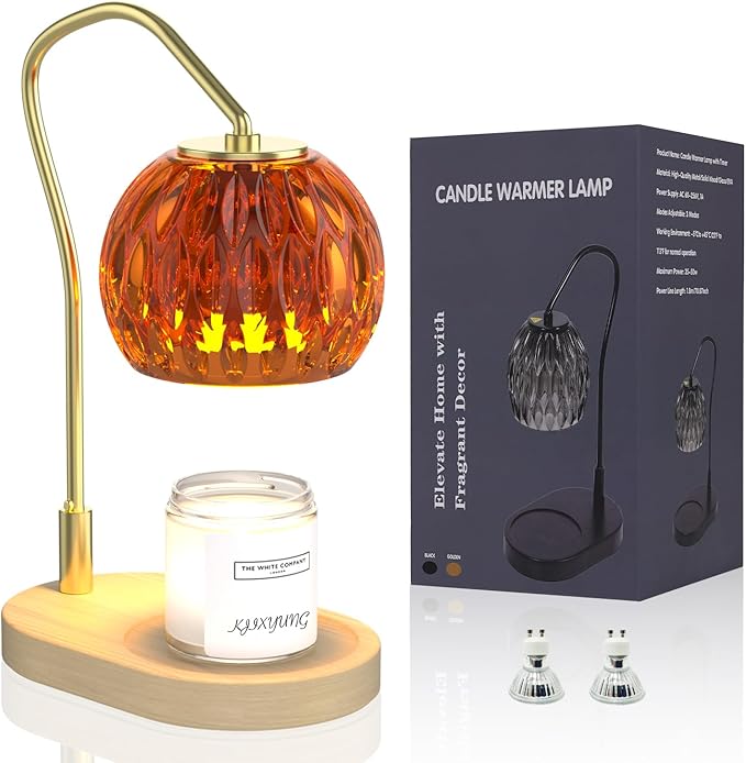 Candle Warmer Lamp with Timer & Dimmer - Ideal for Glass Jar Scented Candles, Includes 2 Bulbs - Perfect Christmas, Birthday, or New Home Gift for Decor & Bedroom Warmth - Amber Color