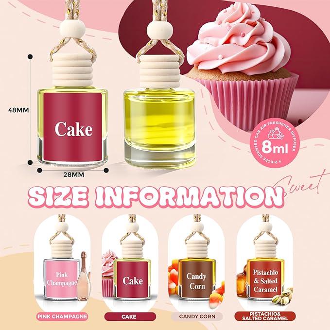 Maxdot 4 Pcs Cute Car Air Freshener Hanging Fall Car Essentials Oil Diffuser Long Lasting Air Freshener Aromatherapy Vehicle Diffuser Automobile Scents Fragrance(Dessert and Sweet Collection)