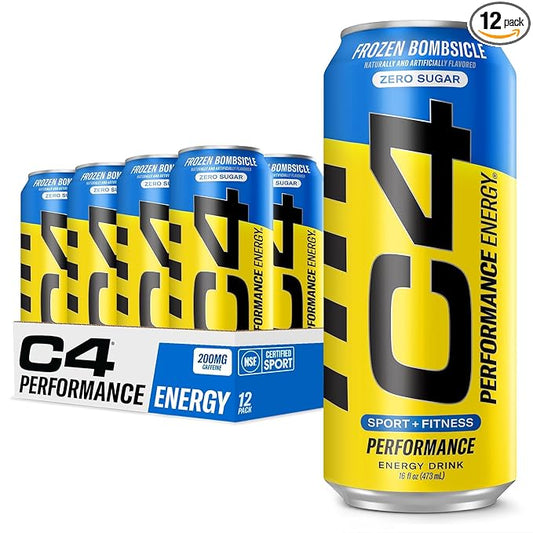 C4 Energy Carbonated Zero Sugar Energy Drink, Pre Workout Drink + Beta Alanine, Sparkling Frozen Bombsicle, 16 Fl Oz (Pack of 12)