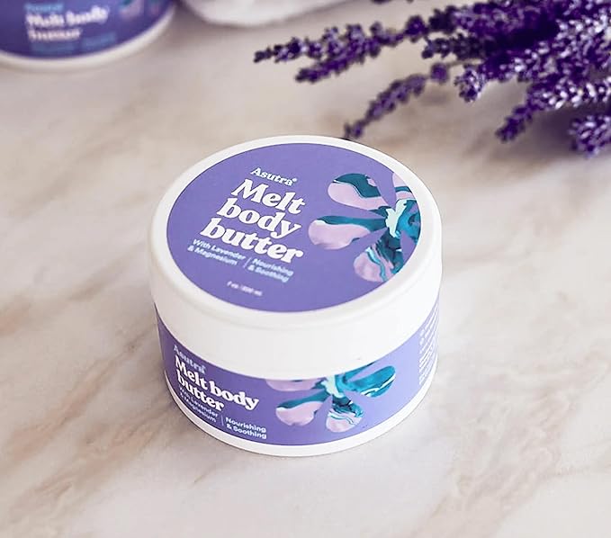 ASUTRA Magnesium Body Butter Lotion with Lavender Scent, 7 oz - Soothing Shea Butter & Almond Oil Moisturizer, Premium-Quality Magnesium, Lavender Essential Oil