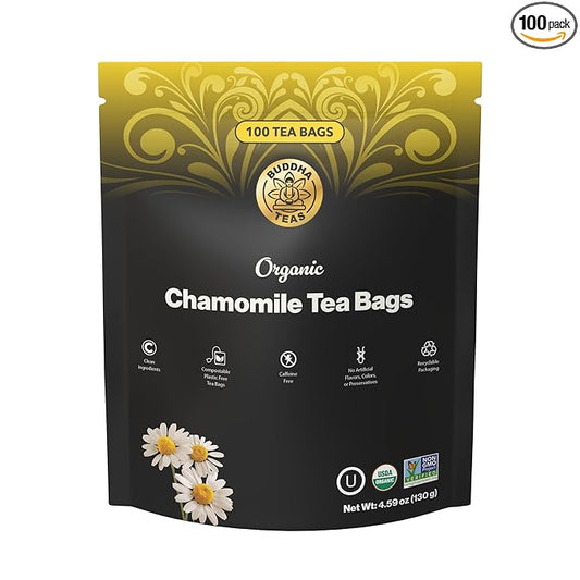 Buddha Teas - Organic Chamomile Tea Bags - For Health & Wellbeing - With Antioxidants & Minerals - Clean Ingredients - Caffeine Free - OU Kosher & Non-GMO - 100 Non-String Tea Bags (Pack of 1)