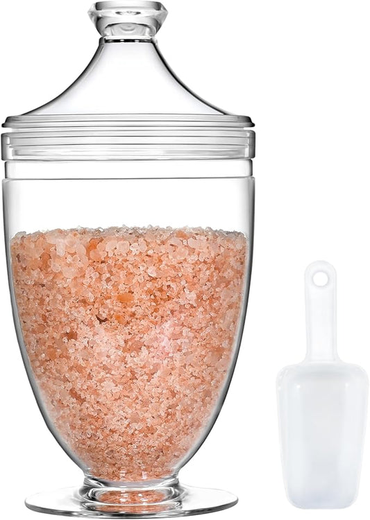 Large Acrylic Jar with Lid 46 oz, Bath Salt Container with Scoop, Shatterproof Apothecary Jar for Bathroom, Laundry Room, Kitchen, Candy Buffet