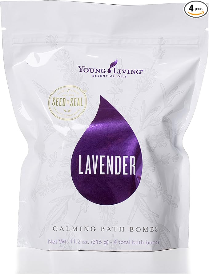Young Living Lavender Calming Vegan Bath Bombs with Coconut Oil and Sweet Almond Oil - 4 Pack