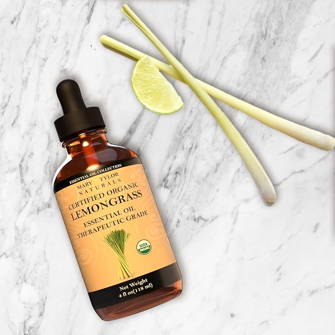 Certified Organic Lemongrass Essential Oil 4 oz Therapeutic Grade Perfect for Aromatherapy, Relaxation, DIY, Improved Mood, Diffuser by Mary Tylor Naturals