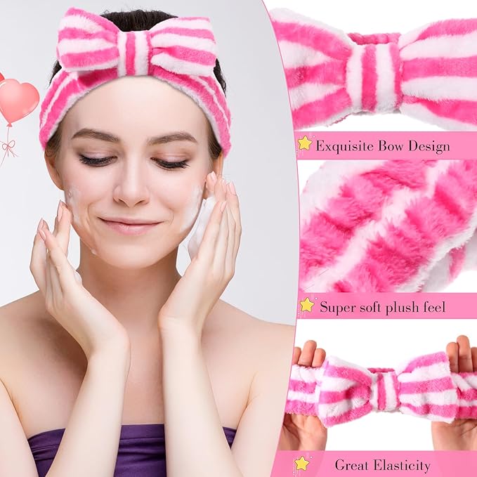 WILLBOND Spa Headband Bow Hairband Facial Makeup Women Face Wash Adjustable Skincare Headbands Flannel Towel Soft Head Wraps for Women Shower Washing Face(Vivid,24 Pieces)