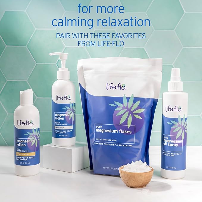 Life-flo Pure Magnesium Bath Flakes - Relaxing Bath Soak - Concentrated Magnesium Chloride Flakes from The Zechstein Seabed - Relief and Relaxation w/Ancient Trace Minerals - 60-Day Guarantee, 1.65lb