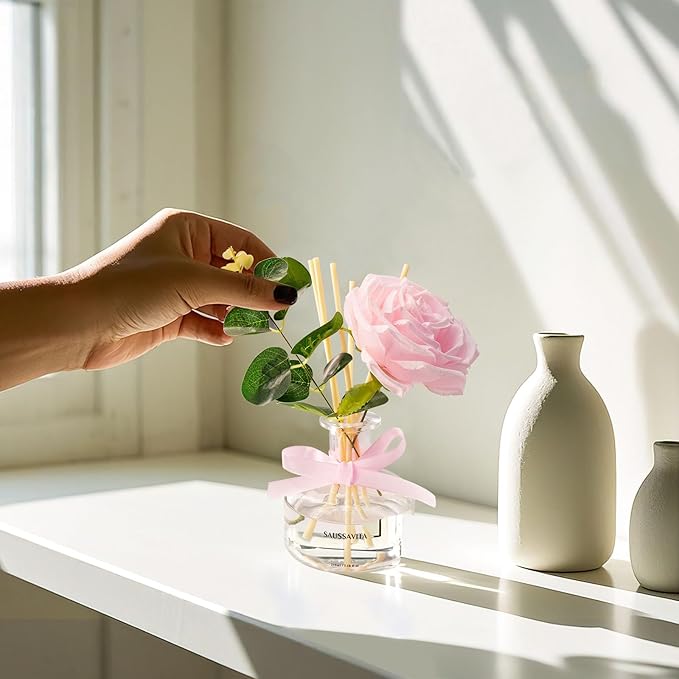 Reed Diffusers Set, 7.10 oz Rose Water Scented Diffuser with 7 Sticks, Long Lasting Home Fragrance for 120 Days, Perfect for Bathroom, Shelf Decor, Air Fresheners