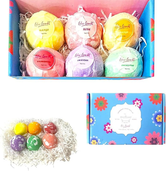Bath Bombs Gift Set, 6 Large Natural Handmade Fruity & Floral Scent Bubble Bath Bombs for Women, Men, Kids, with Shea Cocoa Butter, Sea Salt, Eucalyptus - Perfect for Spa Gifts idea for Her/Him