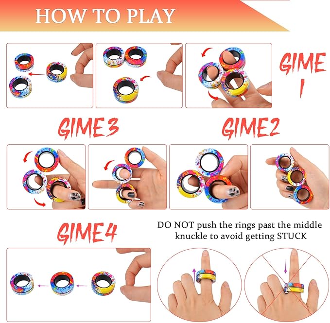 3Pcs Magnetic Rings Fidget Toy Set, Idea ADHD Anxiety Magnetic Fidget Toys Adults Fidget Spinner Rings for Relief, Christmas Stocking Stuffers Gifts for 8 9 10 11 12 13+ Year Old Teen Boy Girl A