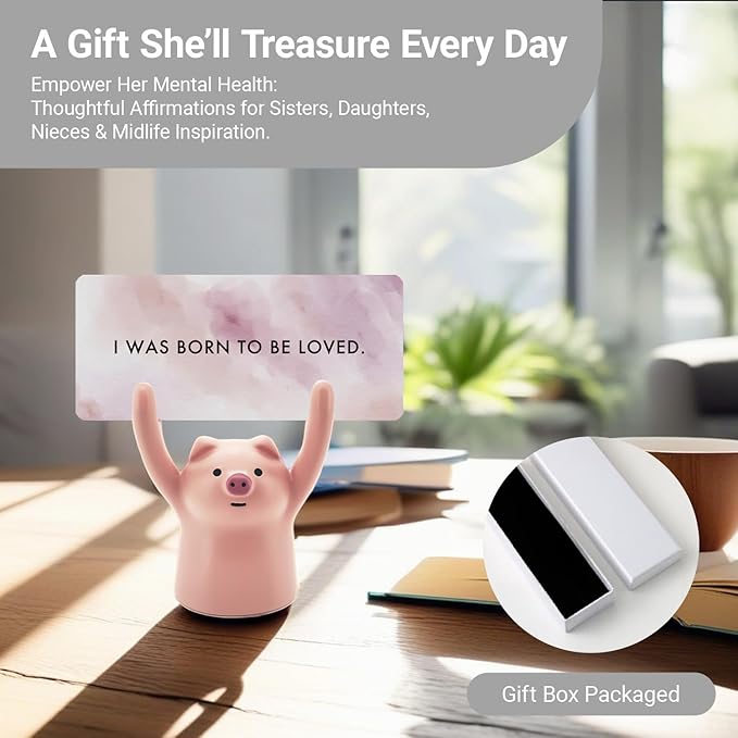 ZEARPT Affirmation Card Deck for Women, Self Care Gift, Positive Affirmation Cards with Holder, Gift for Her, Daughter, Niece, Sister, Daily Affirmations, Midlife Manifestation Gift (Pink - Pig)