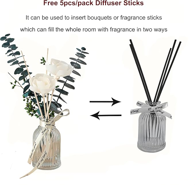 Dried Flowers Reed Diffuser of Home Fragrance,Bathroom Diffuser with Sticks, 3.38OZ Essential Oil Jasmine,Lavender Scented,for Home, Office Aroma