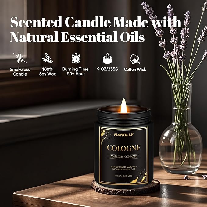 Cologne Candle,9 oz Scented Candles for Home Soy Candle Wax, Masculine Aromatherapy Candles for n Men, Birthday Christmas Gifts, Perfect for Creating a Classic Ambiance