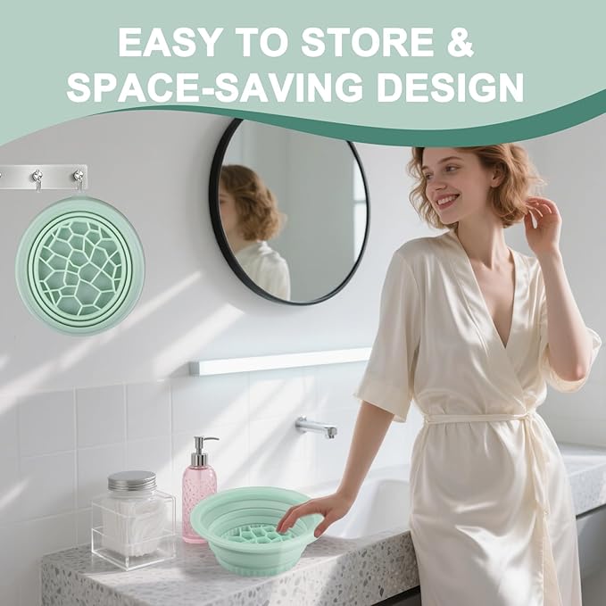 Face Bowl for Ice with Built-in Ice Tray – Collapsible Silicone Facial Ice Bath Bowl for Cold Plunge Therapy, Acne Relief & Skin Tightening – Green Home, Camping & Travel Portable Spa Tool