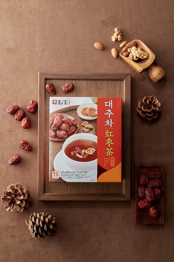 Damtuh Jujube Tea (Red Date Tea) – Traditional Korean Herbal Blend with Walnuts & Almonds, 15 Sticks