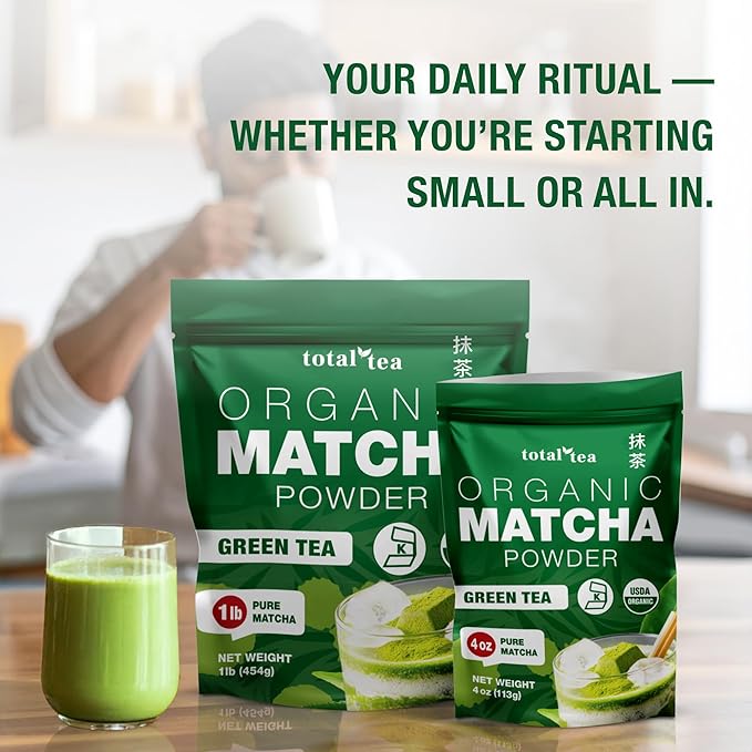 Organic Matcha Green Tea Powder (1lb) – Certified USDA Organic Powder for Matcha Latte, Tea, and Smoothies – Kosher, Non-Gmo, Antioxidant Rich Tea Gifts by Total Tea