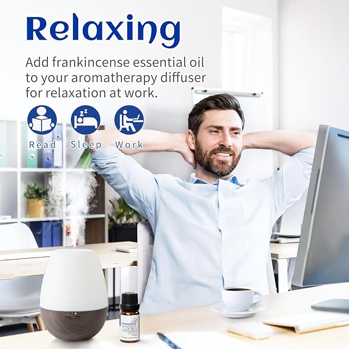 HIQILI 0.33 Fl Oz Frankincense Essential Oil, Relaxing, Skin Care, Camp Atmosphere Creation, Can be Added to Body Lotions, Creams, Aromatherapy Use - 10ml