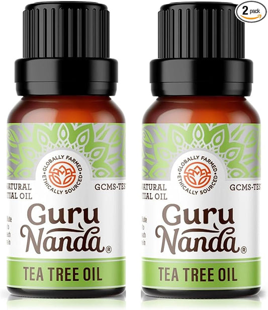 GuruNanda Tea Tree Essential Oil (2x0.5 Fl Oz) - 100% Pure, Undiluted Aromatherapy Oil for Diffusers, Massage, DIY Recipes, Helps in Skin & Hair Care